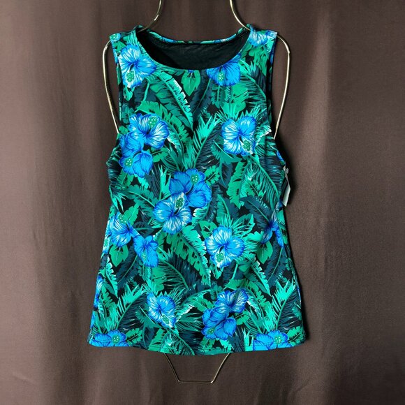 Lands' End Women's 4, 2-10 LONG Floral Print High Neck Swimwear Tankini Top Chlo - Picture 1 of 9
